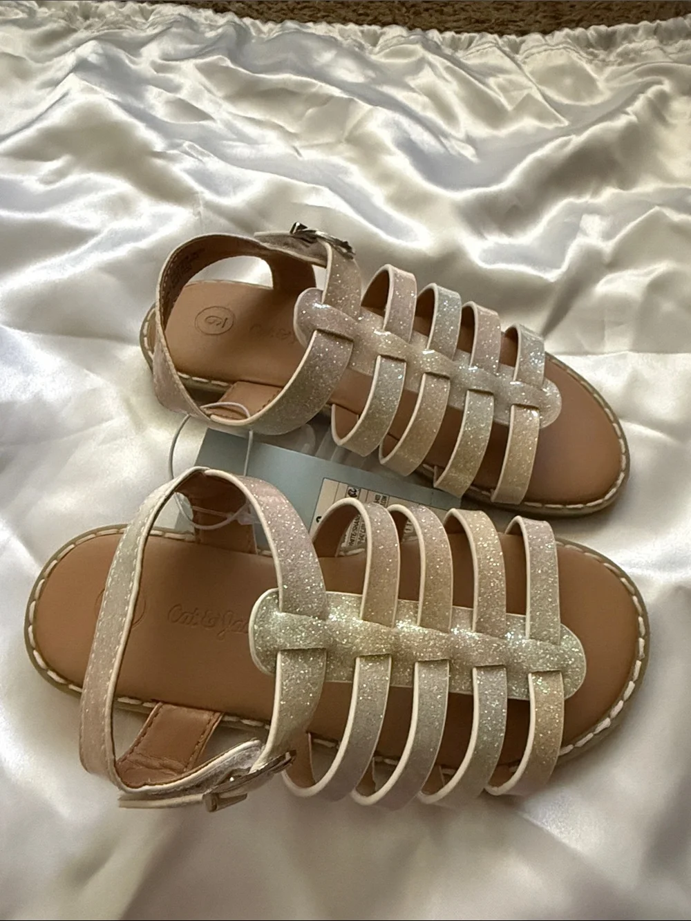 Cat & Jack Bundle: Pink Multi Color Sneakers and Glitter Gold Strappy Sandals